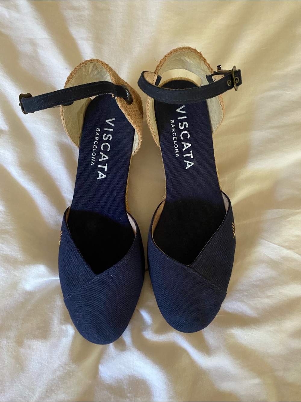 Viscata Barcelona Handmade Pubol Espadrille Wedge Sandals Ankle Strap Navy size8 - Picture 9 of 16